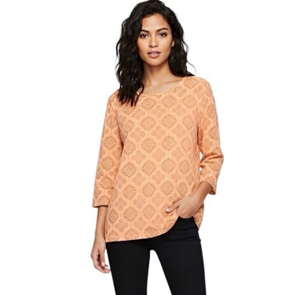 D & Co. Denim Company Womens Blouse Size Medium 3/4 Sleeve Geometric Stretch